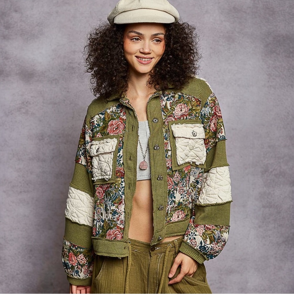 Nwt Pol Boho Floral Patchwork Jacket - image 1